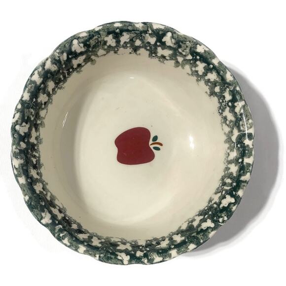 Stoneware Country Apple Serving Bowl Red Apple Design Green Spongeware 9x3.25 - Picture 5 of 5